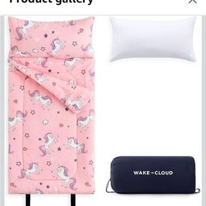 Fleece Sleeping Bag with Pillow, White Unicorn on Light Pink